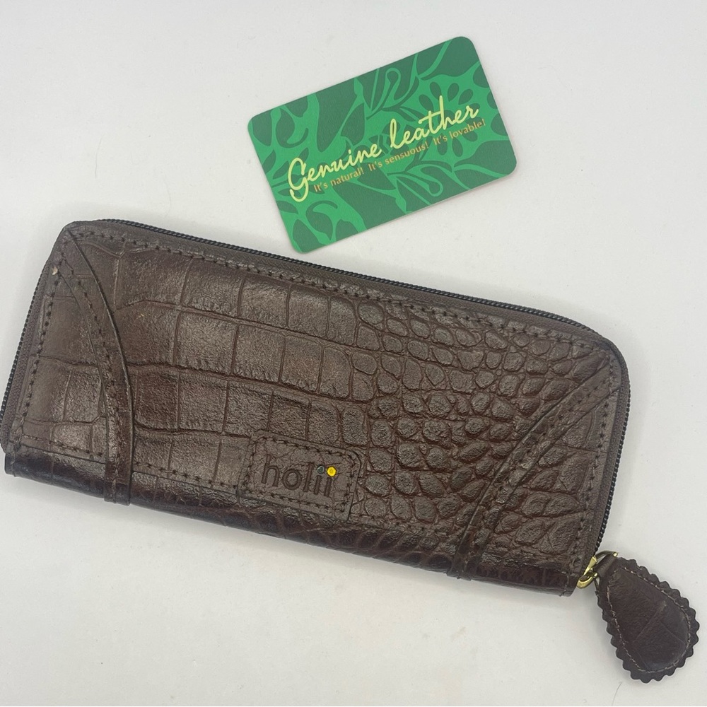 Y2K Holii Brown Embossed Leather Wallet With Antiqued Gold Hardware